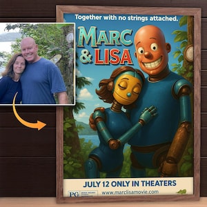 custom couple cartoon portrait digital download movie poster style personalized anniversary gift from photo