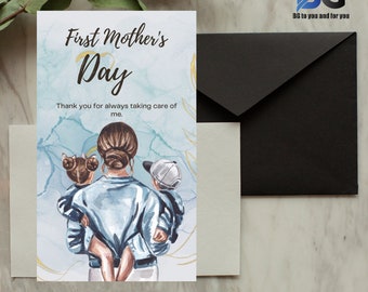 Utskrivbart kort för grattis på mors dag / PDF för direktnedladdning / Mall för blommigt kort