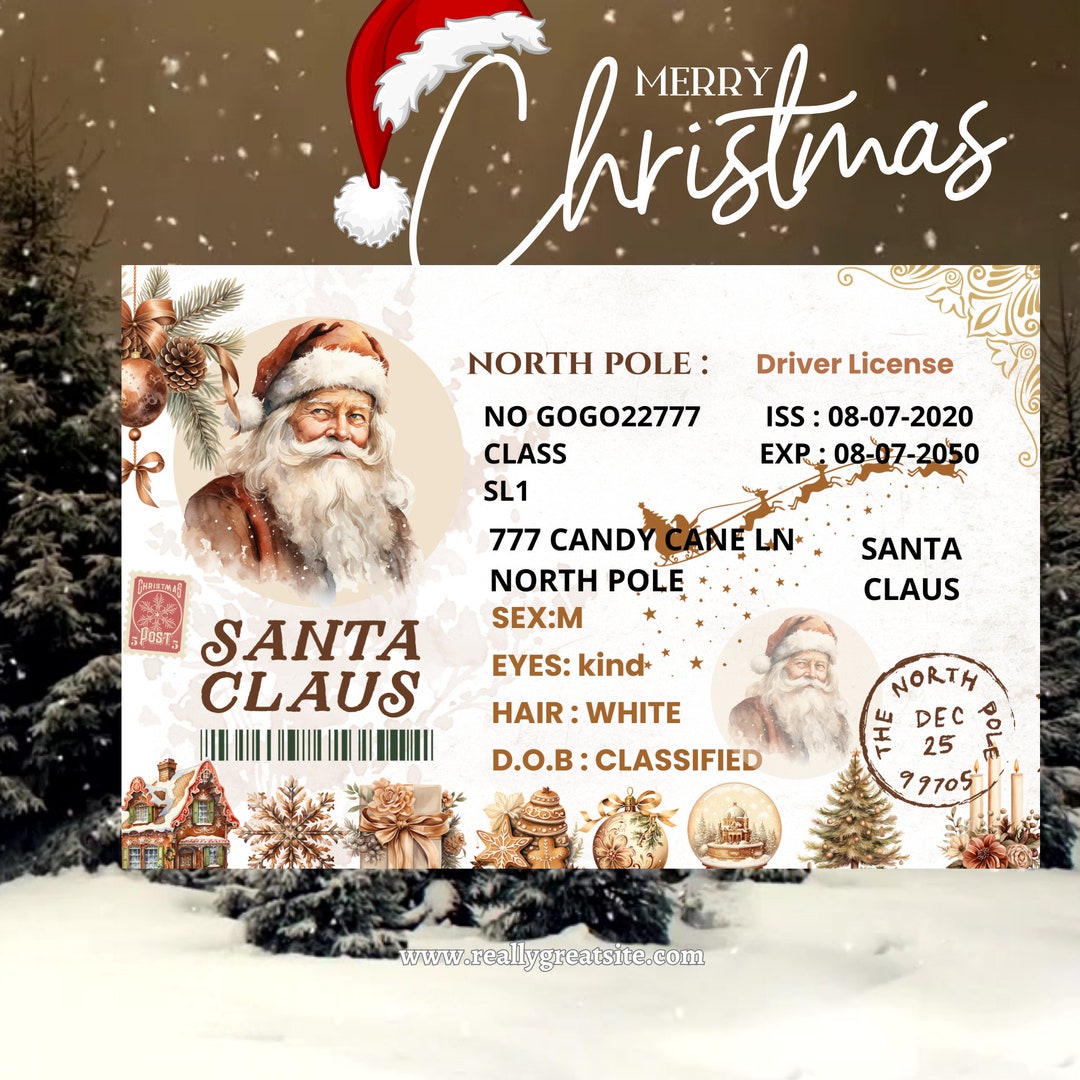 Printable Santa Claus License Sublimation Designs Christmas - Etsy