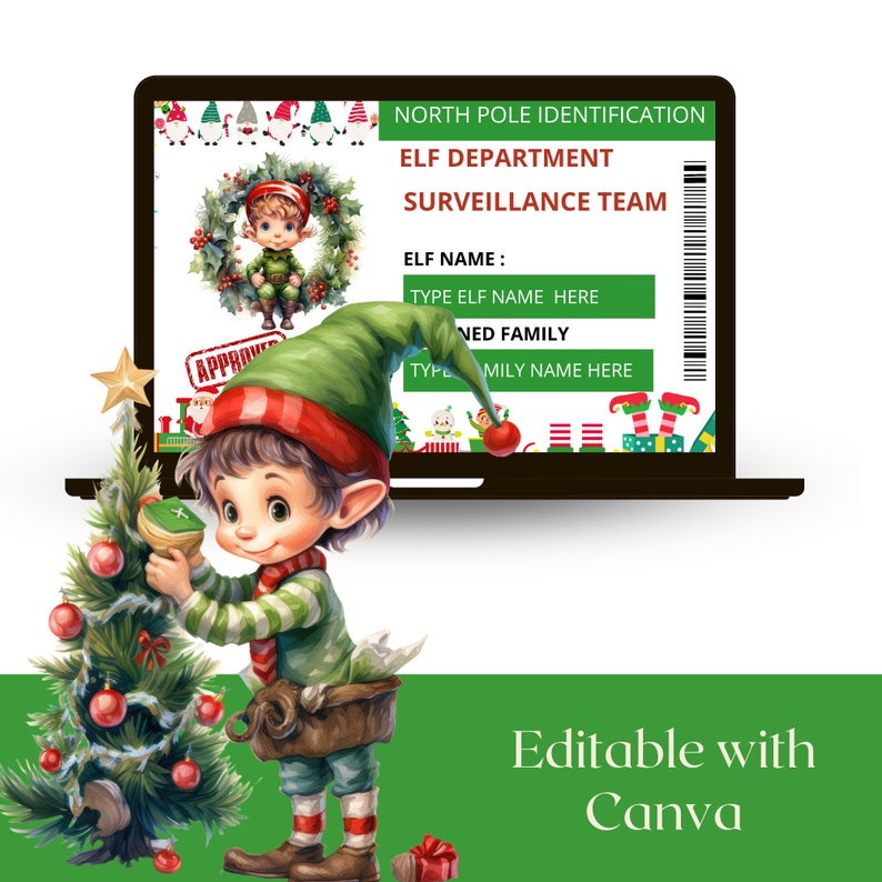 Editable Elf ID Card Template: North Pole Surveillance Team (digital ...