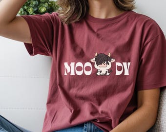 Moody Cow Graphic Tee, Funny Animal Shirt