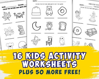 16 schede di lavoro per bambini, test per bambini e altri 50 fogli di lavoro stampabili GRATUITI, per la scuola materna, la scuola materna e la scuola elementare, pronti per la stampa