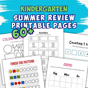 Kindergarten - Summer Review - Worksheets - Printable - Homeschool - Teacher Resources - Instant Download