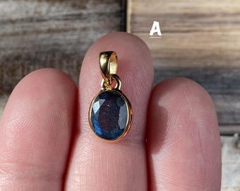 18k Gold Plated Labradorite Pendant | (1) Your Choice | One Gold Labradorite Pendant | 18k Gold Plated On Sterling Silver | Faceted