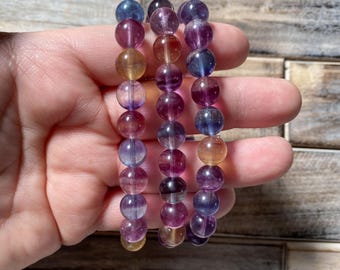 Regenbogen Fluorit Armband | 9mm | (1) Intuitiv gewähltes Armband | Bonbon-Fluorit-Armband