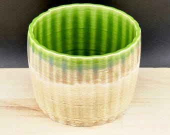 Green and white candle holder - smooth
