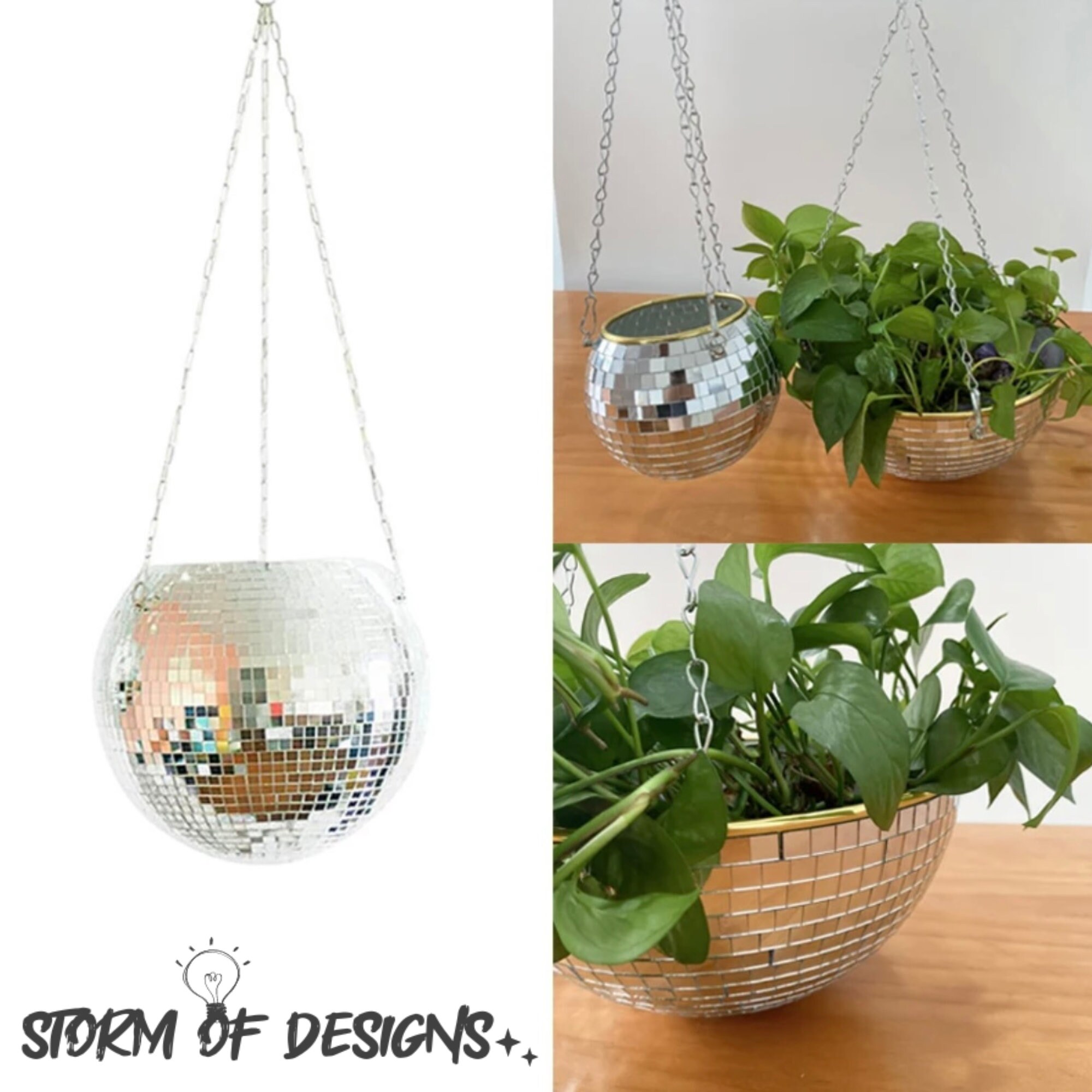 Disco Ball Plant Hanger Retro Decor Retro Planter Mirror Etsy