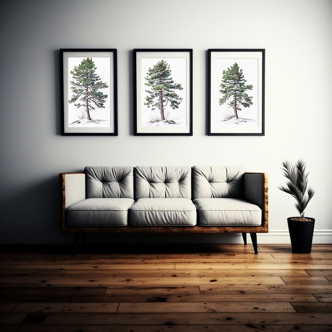 SET OF 3 Snowy Pine Creation, Printable Holiday Decor, Pine Trees ...