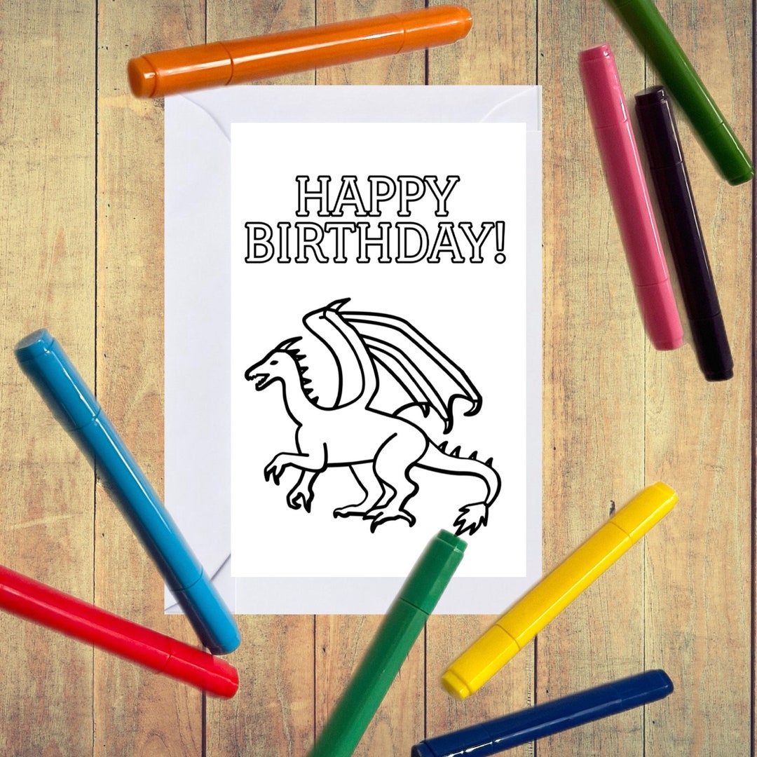 PRINTABLE Dragon Birthday Card, Color Your Own Card for Kids, DIY Print ...