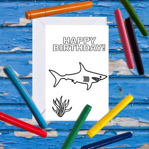 PRINTABLE Shark Birthday Card, Color Your Own Card for Kids, DIY Print & Color