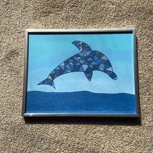 Blue Geometric Dolphin Art Print