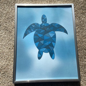 Blue Geometric Turtle Art Print