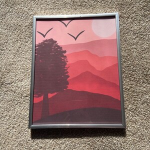 Red Sunrise Monochrome Landscape Art Print