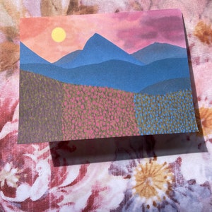 Sunset Over the Mountains with Flowers Greeting Card with Sentiment