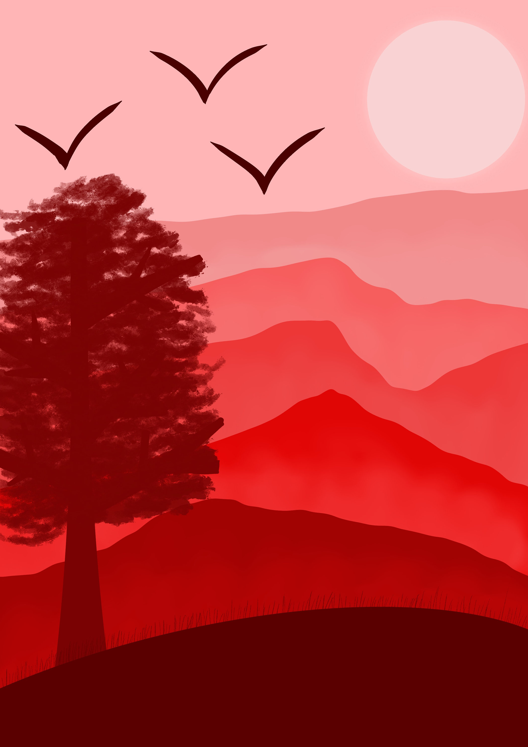 Red Sunrise Monochrome Landscape Art Print - Etsy
