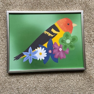 Western Tanager Bird with Flowers Art Print