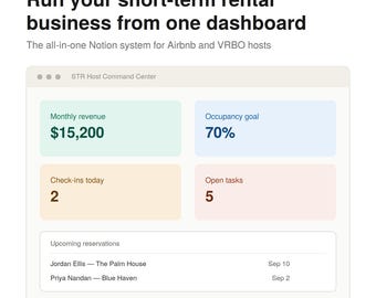 STR Host Command Center | Airbnb VRBO Notion Template (Digital Download)