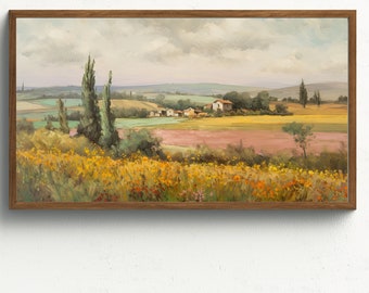 Italian Countryside Samsung Frame TV Art | Tuscan Landscape Digital Download | Wildflower Field Scene