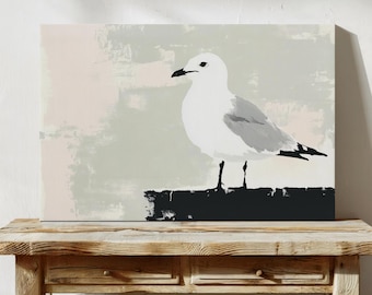 Kunst aan de muur kust zeemeeuw | Afdrukbare nautische vogel | Digitaal stranddecor