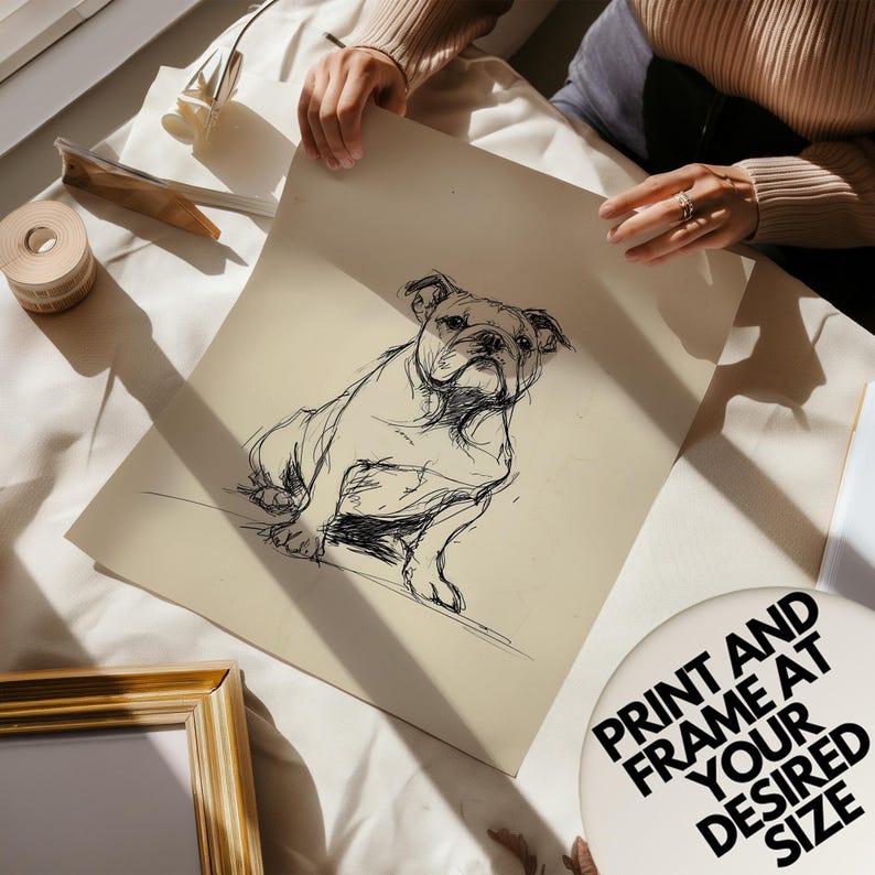 Vintage Bulldog Portrait Sketch, Antique Dog Printable Wall Art ...