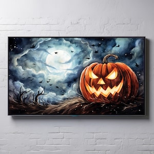 Samsung Frame TV Halloween Jack-O-Lantern Escena espeluznante de luna llena
