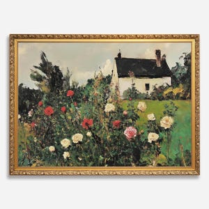 Cottage Garden Art | Vintage Flower Scene | Printable Cottagecore Decor | Digital Download