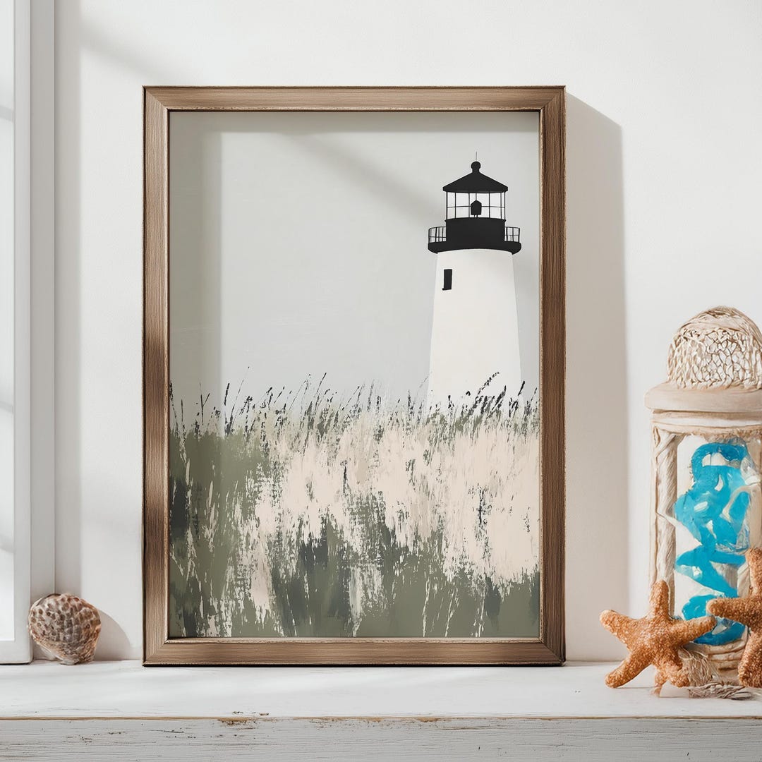 Lighthouse and Dune Grass Art | Coastal Wall Print | Nautical Digital ...