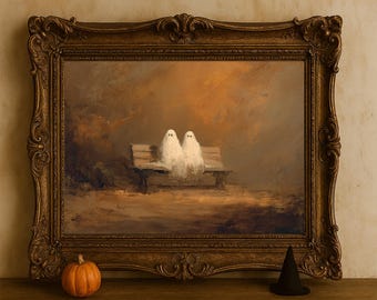 Dipinto di fantasmi di Halloween malinconici: decorazioni autunnali rustiche in stile cottage (download digitale)