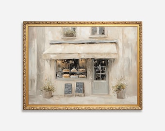 Parisian Bakery Painting: Vintage French Cafe Cottagecore Print (Digital Download)