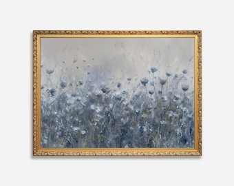 Blue Wildflower Field Painting: Rustic Cottagecore Art (Digital Download)