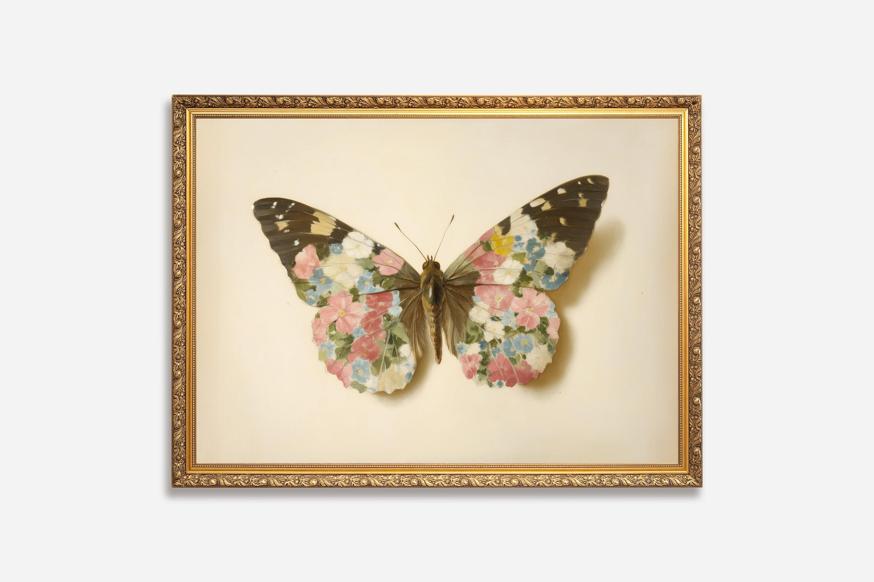 Vintage Butterfly Collage Art Print: Cottagecore Floral Wall Decor ...