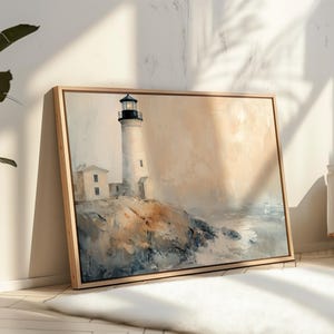 Seaside Lighthouse Art | Printable Wall Art | Digital Download Coastal Painting | Beach Decor