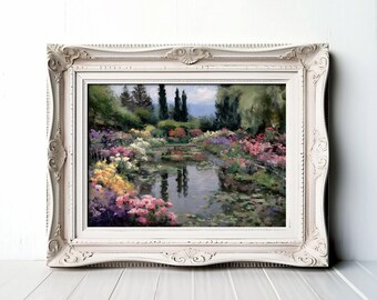 Pintura al óleo de un jardín de rosas: Arte paisajístico (Descarga digital)