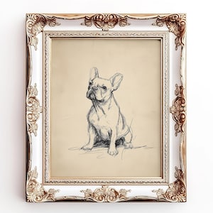 Printable French Bulldog Sketch | Vintage Dog Wall Art | Rustic Cottagecore Decor | Digital Download