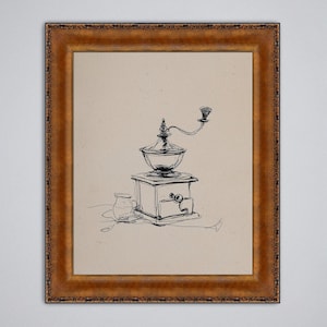 Impresión de boceto de molinillo de café vintage: Arte rústico de cocina (descarga digital)