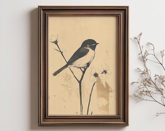 Minimalist Bird Line Art Print: Cottagecore Wall Decor (Digital Download)