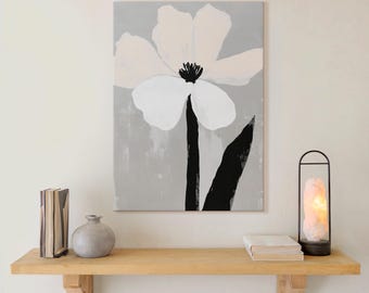 Vintage White Flower Painting Print: Minimalist Botanical Art (Instant Download)