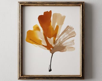Ginkgo Leaf Watercolor Print, Warm Fall Botanical Printable Wall Art (Digital Download)