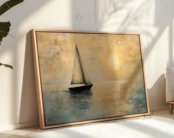 Velero al atardecer / Arte mural imprimible / Impresión náutica digital / Decoración costera