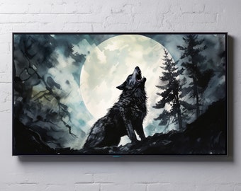 Vintage Halloween Wolf Frame TV Art: Howling at the Full Moon (Digital Download)