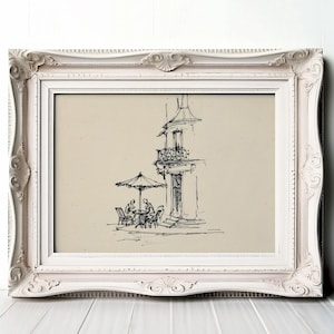 Vintage Parisian Cafe Sketch Print: Rustic French Wall Art (Digital Download)