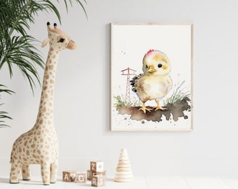 Bauernhof Freunde: Baby Küken Aquarell Druck - Digitales Kinderzimmer Dekor - SOFORTIGER DOWNLOAD - Kinderzimmer Wandkunst - Bauernhof Thema - Baby-Dusche-Geschenk