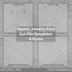 Plantillas de tarjetas de joyería - SVG EPS PNG - Vectores - Listo para cortar - Tarjeta de collar de pendientes - Soporte de pantalla de joyería cuadrada - Archivos de corte Cricut