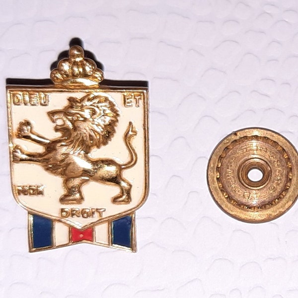 Vintage WWII World War 2 Enameled Dieu Et Mon Droit British War Relief Society Lion Screwback Lapel Pin