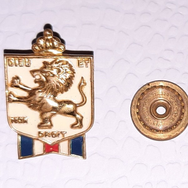 Vintage WWII Weltkrieg 2 emaillierte Dieu Et Mon Droit British War Relief Society Lion Screwback Anstecknadel