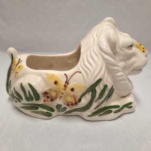 Beautiful Vintage 1975 Mann Japan Ceramic Lion And Butterflies Planter Statue
