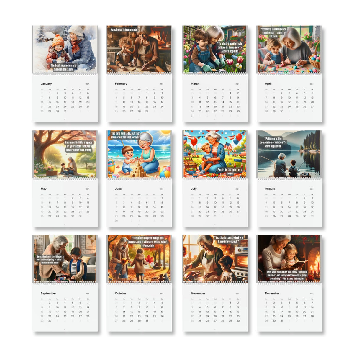 2024 Calendar, 2024 Wall Calendar, Grandma Gift, Grandma and Grandkid