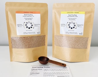 Organic Seed Cycling Kit - Freshly Ground Flax Pumpkin Sesame Sunflower - 1-3 Months - Free Tracker and Scoop