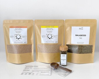 Complete Seed Cycling + Tea Kit: 1 Month Supply of Raw Organic Ground Seed Blend of Pumpkin, Flax, Sunflower, Sesame + Spearmint Leaf Tea