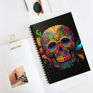 Neon Sugar Skull Spiral Notebook - Ruled Line